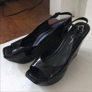 Jessica Simpson Black Patent Leather Wedges
